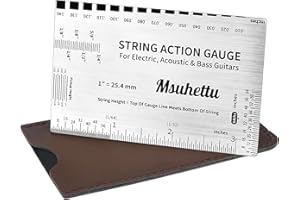 MSUHETTU String Action Gauge Ruler, Upgraded Guitar String Height Gauge with Inch & Metric Scales, Guitar String Setup Tool and Accessory for Electric, Acoustic, Bass, and Luthier Use - Print Silver Edition