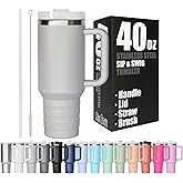 40oz Tumbler with Lid and Straw - Reusable Double Wall Insulated Stainless Steel Water Bottle and Coffee Cup to Keep Hot and Cold Beverages for Hours, Travel Mug, Fits in Cupholder - Light Gray