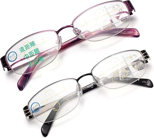 Amazon Jo ジ オ 老眼鏡 遠近両用ブルーライトカットメンズ レディース 累進多焦点 メタル パープル ブラック リーディンググラス コンパクトに収納 ファッションotc Jo ジ オ 老眼鏡