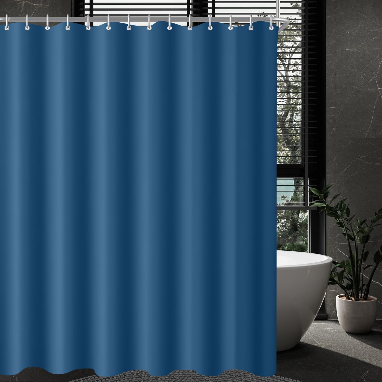Lerores Shower Curtain, 120 x 180 cm, Dark Blue, Weighted Hem, Anti-Mould Textile, Water-Repellent, Washable Polyester Fabric Bath Curtains for Bathroom, Bathtub with 8 Eyelets and Shower Curtain — image 1