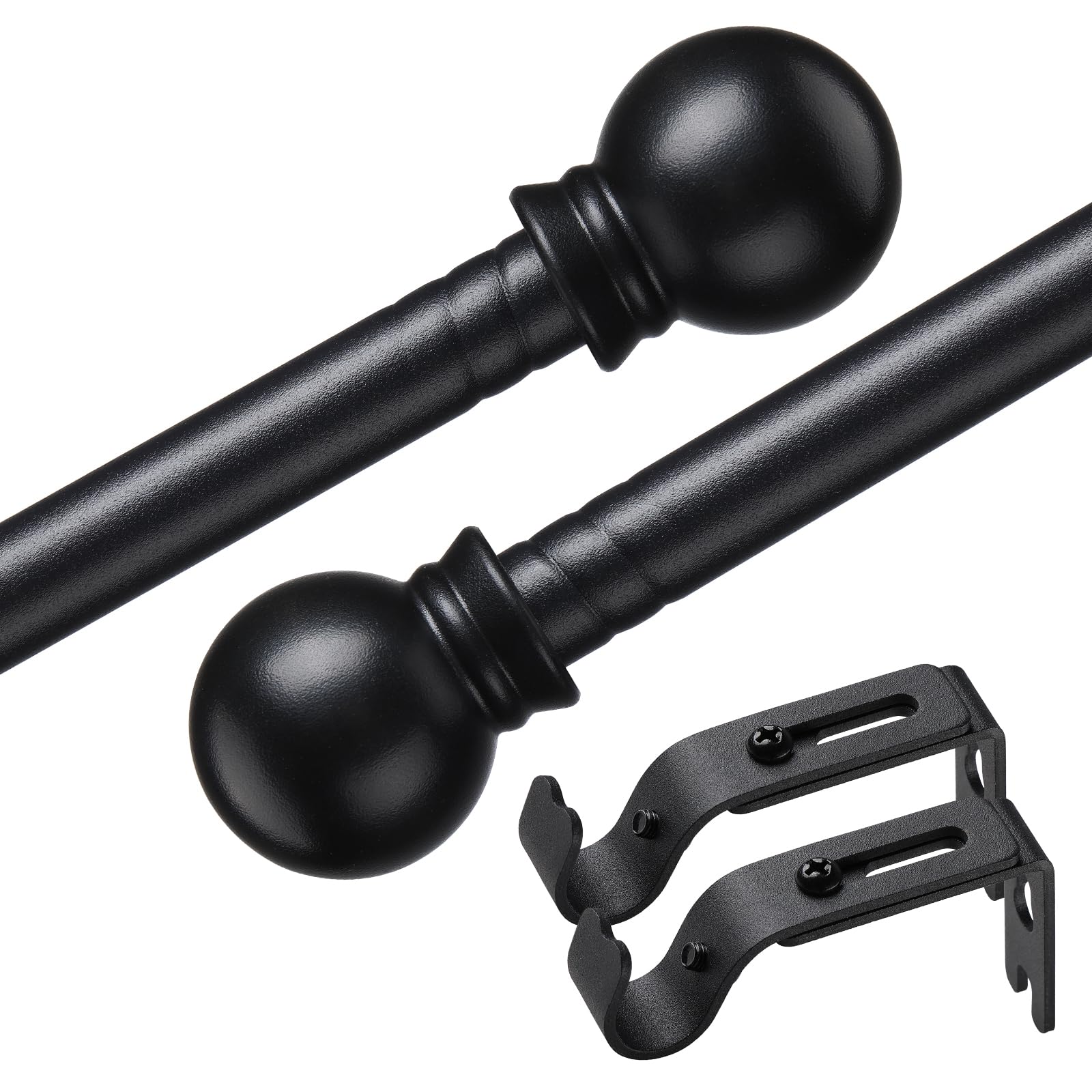 Matte Black Decorative Curtain Poles Set, 76-116 cm, 1.6 cm, with Adjustable Brackets