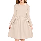 YOURUIKEY Girls Sweater Fall Dresses Lantern Long Sleeve Casual Knit Winter Dress for Girl Size 7-14 Years