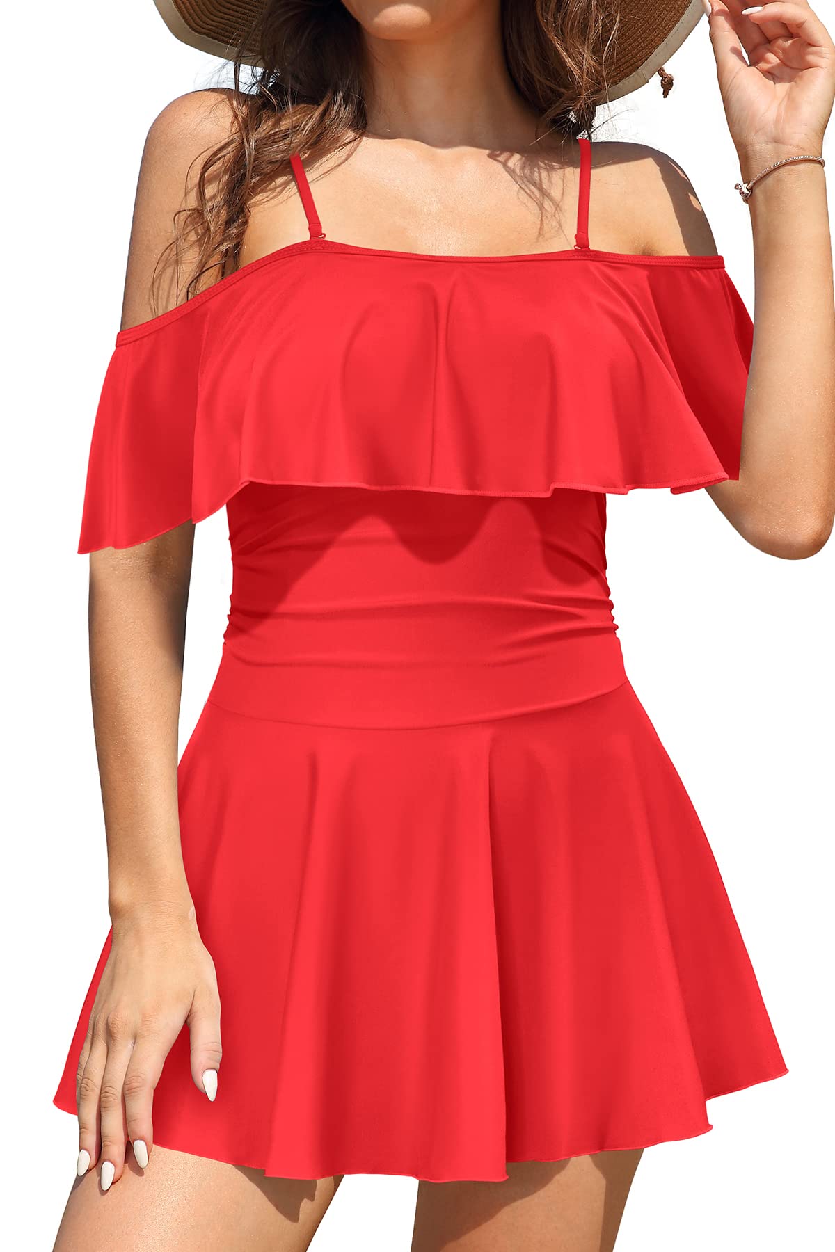 SHEKINI Women's Off-Shoulder Ruffled Flounce Swim