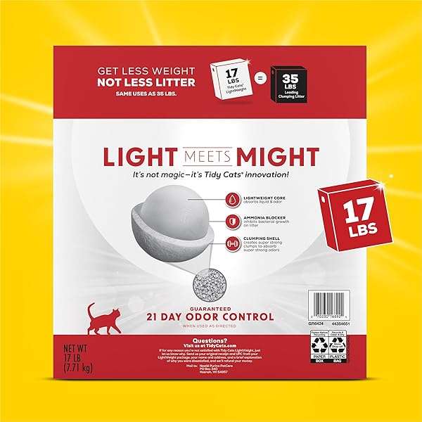 PURINA TIDY CATS LIGHTWEIGHT 24/7 PERFORMANCE ODOR CONTROL, MULTI-CAT, CLUMPING, 99.9 PERCENT DUST FREE CAT LITTER – 17 LB. BOX