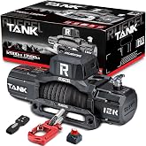 RUGCEL WINCH 12000lb New Waterproof Electric Synthetic Rope Winch 12V with Hawse Fairlead,2 in 1 Infrared Remote Control,Wired Control,Black Rope,for Truck SUV
