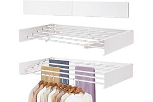Aubeco Wall Mounted Drying Rack, Foldable Laundry Racks for Clothing, Towel, 5 Stainless Steel Rods, 31.5Inch, White