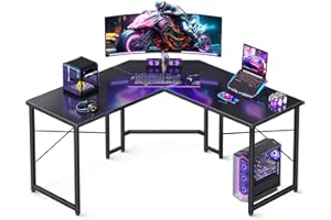 Casaottima L Shaped Gaming Desk, Corner Desk Gaming Table for Home Office, Computer Desk Sturdy Writing Workstation for Small Space, Easy to Assemble, 51 inch, Carbon Fiber Surface, Black