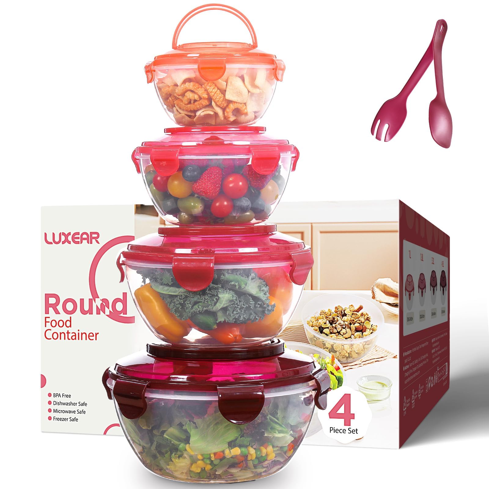 Photo 1 of LUXEAR Mixing Bowls with Lids Set, Storage Bowls with Lids Set for Fridge, Meal Prep Bowls 4 Set BPA-Free Salad Bowls with Lid & Handle BPA-Free Salad Storage Container Cooking/Baking/Dishwasher Safe