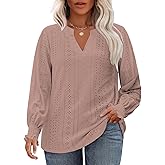 VISLILY Womens-Plus-Size-Tops Cute Ruffle Long Sleeve Shirts Trendy Casual V Neck Tunics Dressy Eyelet Work Blouses XL-5XL
