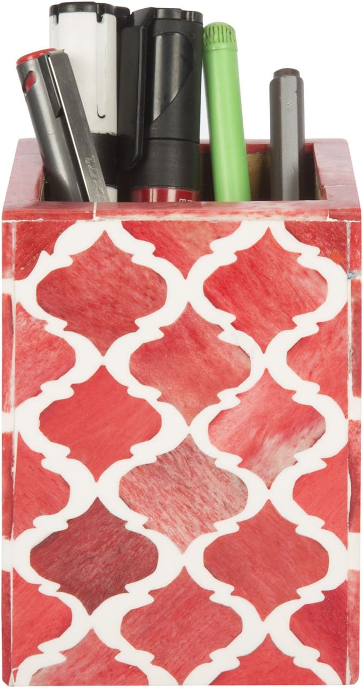 Handicrafts Home Moroccan Red Bone Inlay Pen Holder 3×4 Inch, Handmade Desk Organiser for Office & Home - Image 4