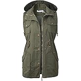 BBX Lephsnt Womens Utility Vest Drawstring Waist Military Sleeveless Jacket