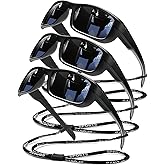 SQOQS 3Pack Polarized Sports Sunglasses for Men, Wrap Around Frame UV400 Goggles Sun Glasses for Cycling Fishing Driving