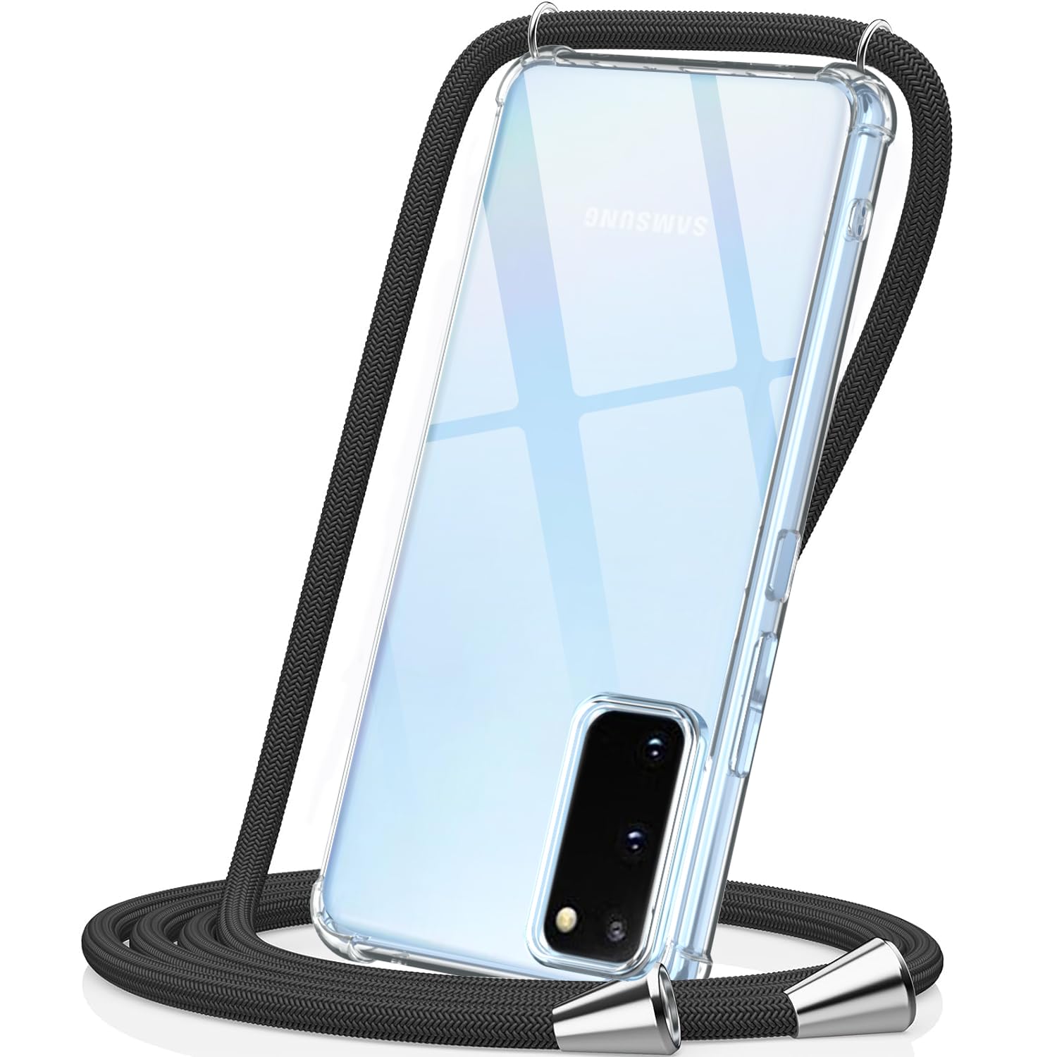 CAROKI Crossbody Case for Samsung,Necklace Mobile Phone Cover with Cord Strap Anti Yellowing iPhone Cover Holder with Neck Cord Lanyard Strap (Black, Samsung Galaxy S20)