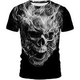 Funny Skull 3D Graphic T-Shirt Short Sleeve Crewneck Shirts for Men S-4XL