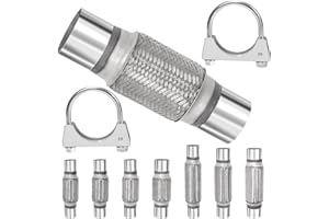 Swpeet 3Pcs 2.5 x 6 Inches Exhaust Flex Pipe with 2.5 Inches Exhaust U Clamp Kit, Universal Type Stainless Steel Double Braid
