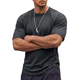 JMIERR Mens T-Shirt Casual Stretch Crewneck Short Sleeve Tees Gym Workout Ribbing Shirts