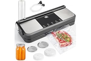 Etunsia Cordless Vacuum Sealer Machine, Rechargeable Vacuum Sealer for Dry/Moist Food, Build in Cutter and Bag Storage, With External Suction Hose, 1 Pack Vacuum Sealer Roll, Mason Jar Starter Kit