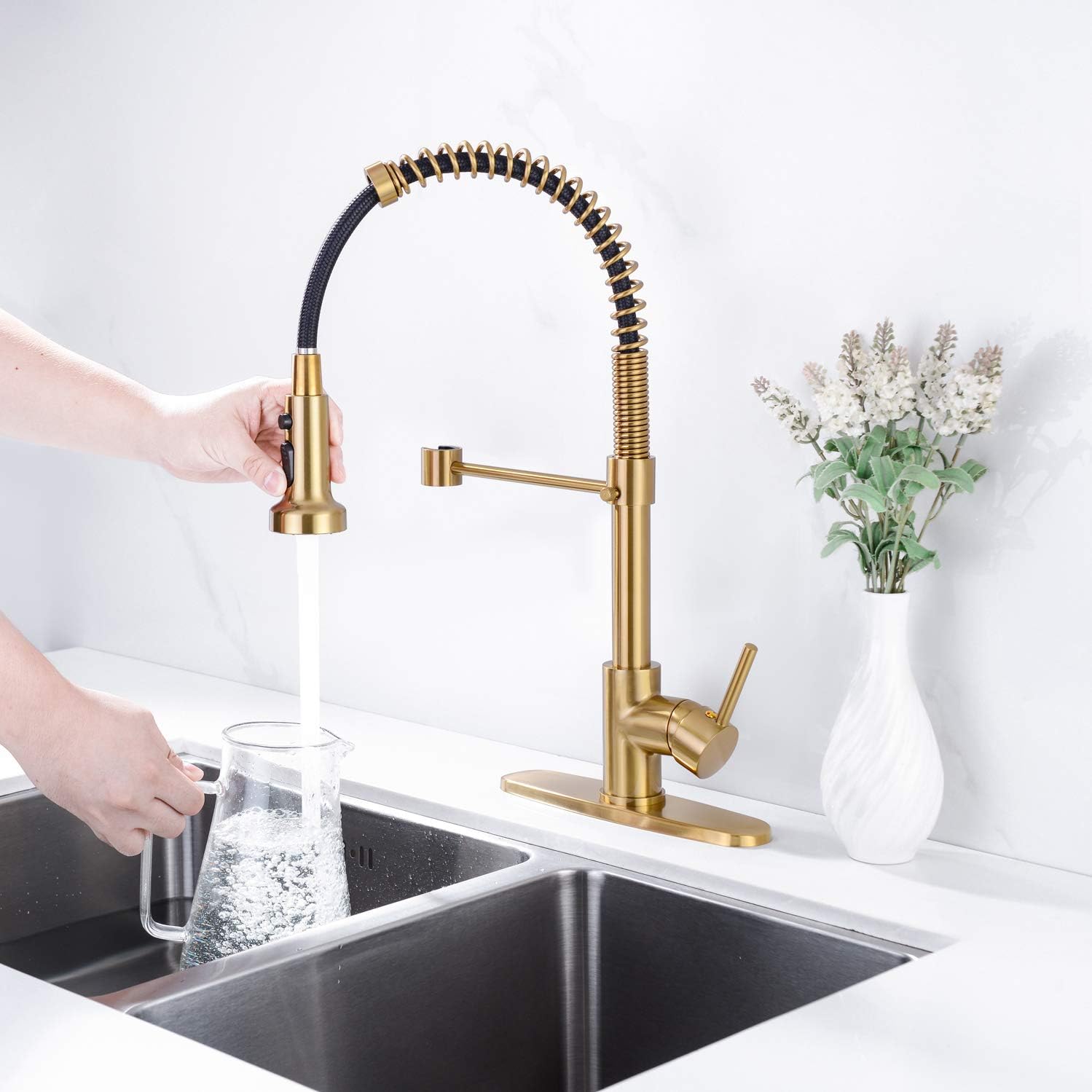 Kitchen Bath Fixtures Black Kitchen Faucet Bzoosiu Modern Commercial Spring Solid Brass Pull Down With Sprayer Single Level Handle Pre Rinse High Arc Tall Kitchen Sink Faucet Tools Home Improvement Rdtechcorw