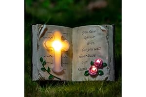 Candieslife Outdoor Solar Bible Cross Garden Stakes Lights, Waterproof Memorial Grave Decorations Gifts for Cemetery Outdoors Lawn Yard Home Patio Decor