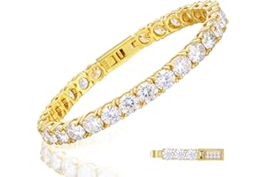 TUHE Moissanite Tennis Bracelet 5.0-21.0CT 18K Gold Plated 925 Sterling Silver Bracelets 3/4/5MM D Color VVS1 Round Cut Lab Created Moissanite Bracelet for Women Men 6-8.5 Inch Jewelry Christmas Gifts