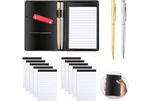 JNOMOW 13 Pieces Mini Pocket Notepad Set,Included Leather Pocket Notepad Holder,10 Pack 3×5 Inch Small Notebook Refills,30 Lined Paper Per,2 Metal Ballpoint Pens
