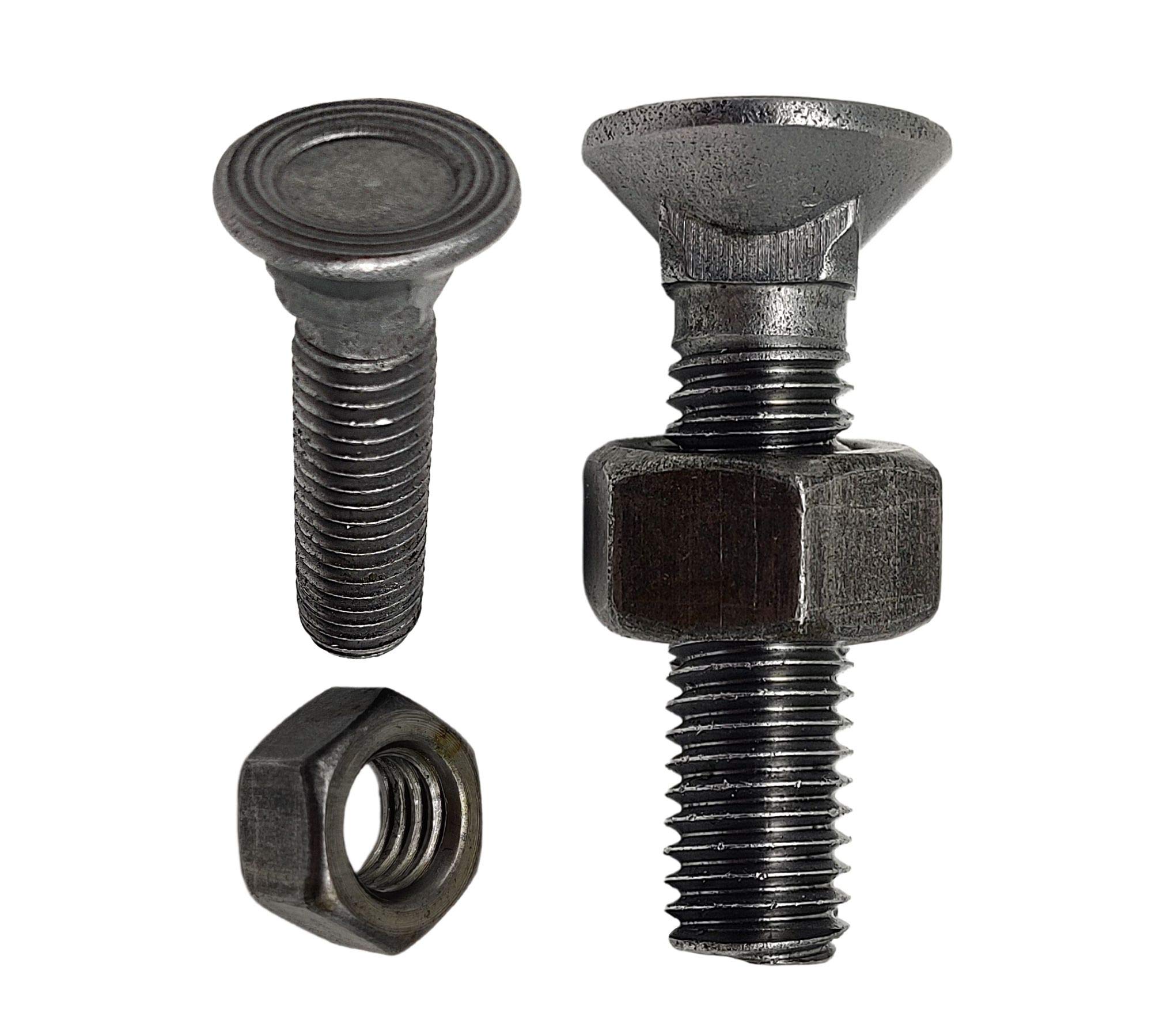 DOJA Industrial | Carriage Bolts Nuts Set | 20 Pieces | 11x50mm | Greenhouse Thread Bolt | T-Head Cup Square-Neck with Lock Nut | Fully Threaded Coach Screws | Fullerkreg Round Flat Head Screw Hinge