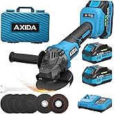 AXIDA Cordless Angle Grinder 4-1/2 Inch, 21V Battery Grinder with 2X 4.0Ah Batteries, Brushless Battery Grinders 11000 RPM, Adjustable 3-speed for Metal Cutting, Grinding, Polishing, Rust Removal