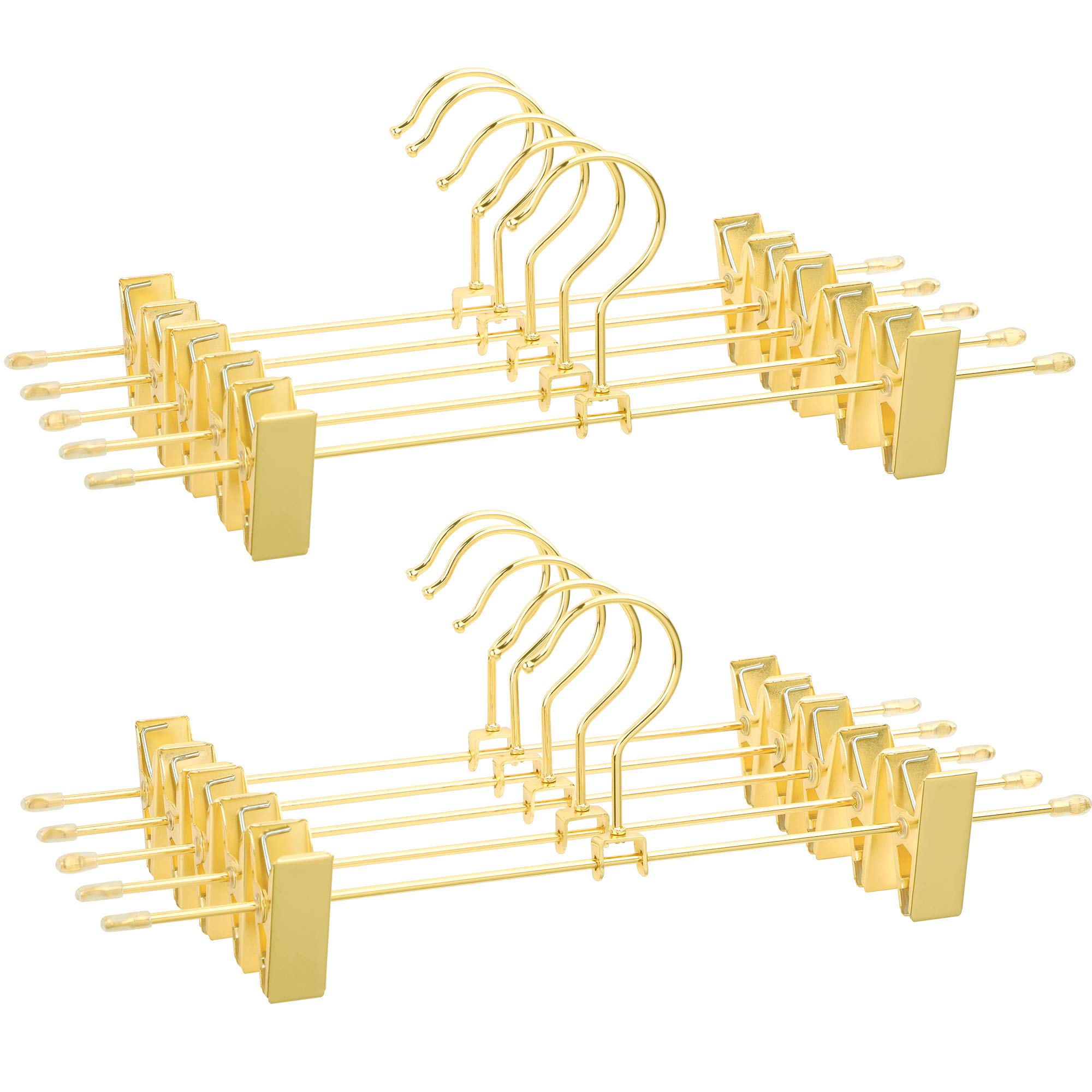 SONGMICS 10 Pcs Metal Trouser Hangers 31cm with 2 Non Slip Clips for Skirts Pants Underwear Hangers Space Saving Rustproof 360° Rotation Gold CRI046G01