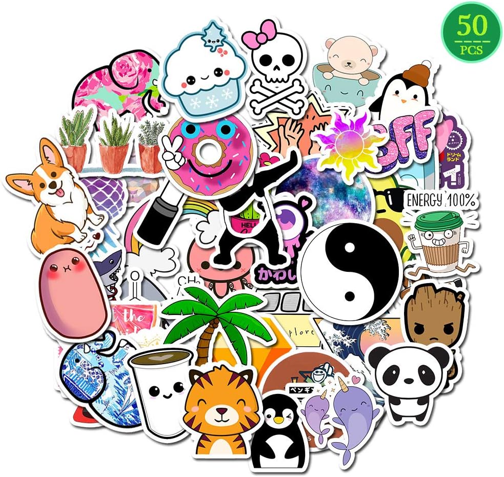 MSOLE 50PCS Cute Waterproof Stickers for Water Bottles Laptop HydroFlasks Aesthetic Trendy Decals for Mac Computer Phone Guitar for Kids Teens Girls