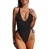 ZAFUL Women Plunging One Piece Swimsuit Backless Cross Tie High Cut Thong One-Piece Bathing Suit