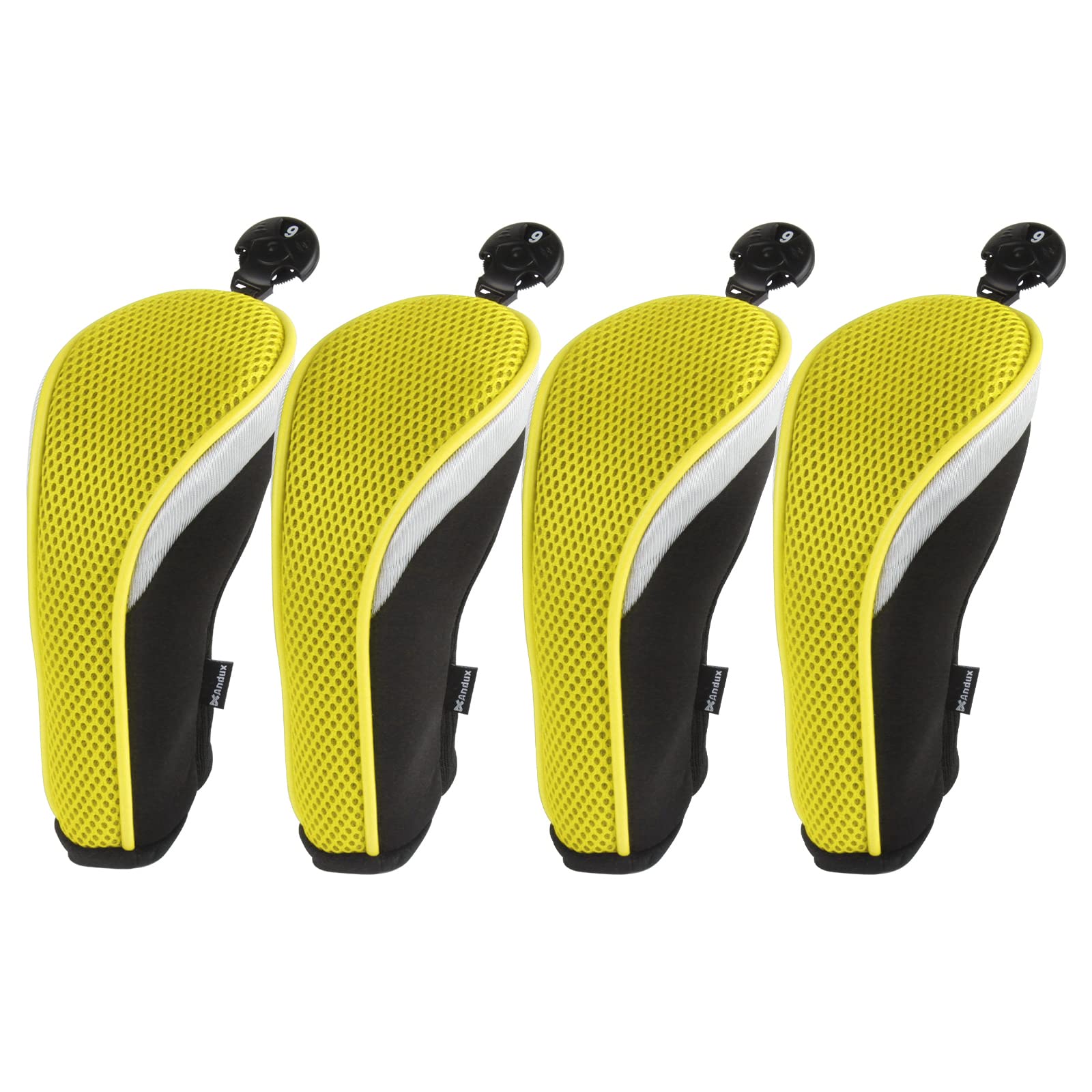 Andux Mesh Golf Hybrid Club Head Covers Short Neck with Dial No. Tags 4Pcs Yellow