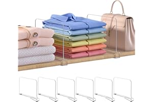OKPOW Shelf Dividers for Closet Organization: 8" Tall X 12" Deep Acrylic Clear Sturdy Separators for Clothes Purse - Adjustable Easy Install Storage for Wood Cabinet Home Organizer Housewife 6 Pack