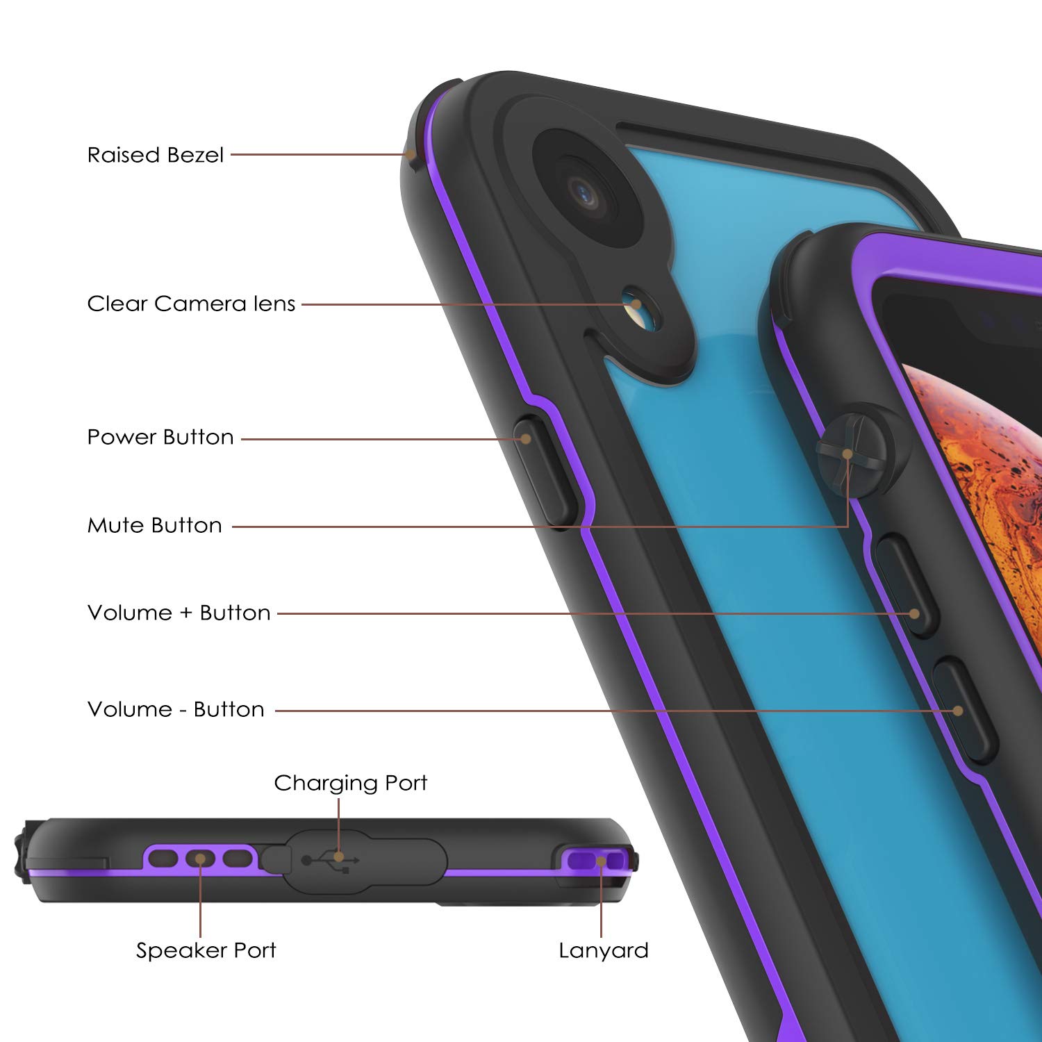 Punkcase Waterproof Case [Rapture Series] Protective IP68 Certified Full Body Cover W/Build in Screen Protector [Clear Back] Dustproof, Shockproof, Snowproof Compatible W/Apple iPhone XR (Purple)
