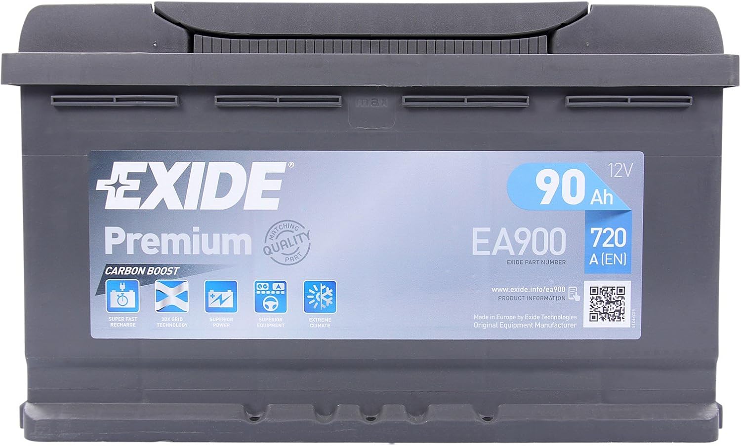 Exide Premium Carbon Boost EA900 90Ah 12V 720A(EN), other, Standard - Image 3
