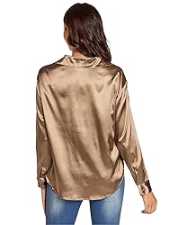 MakeMeChic Women's Satin Silk Long Sleeve Blouse