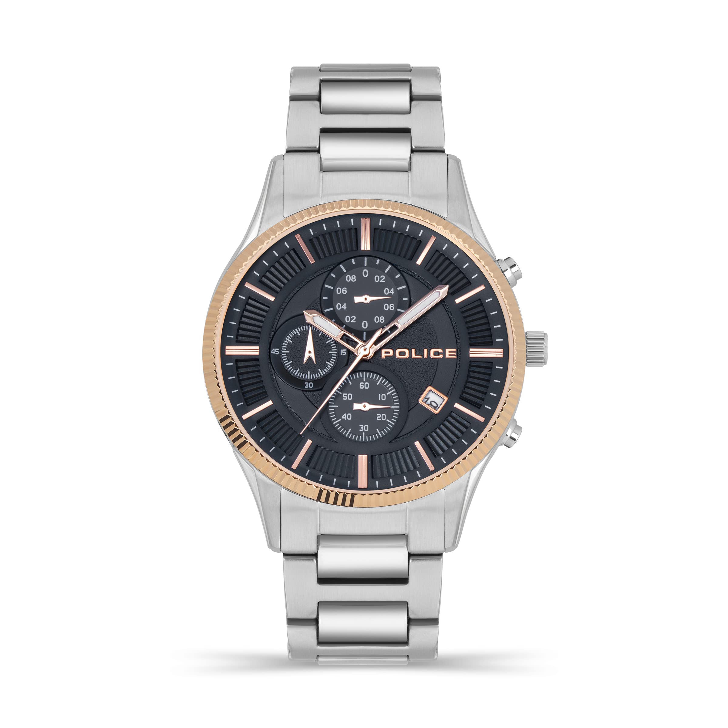 Police Vault Mens Chronograph Watch with Grey Dial and Stainless Steel Bracelet, 44mm Stainless Steel Case in Branded Watch Box PEWJI2194242-2 Year Warranty