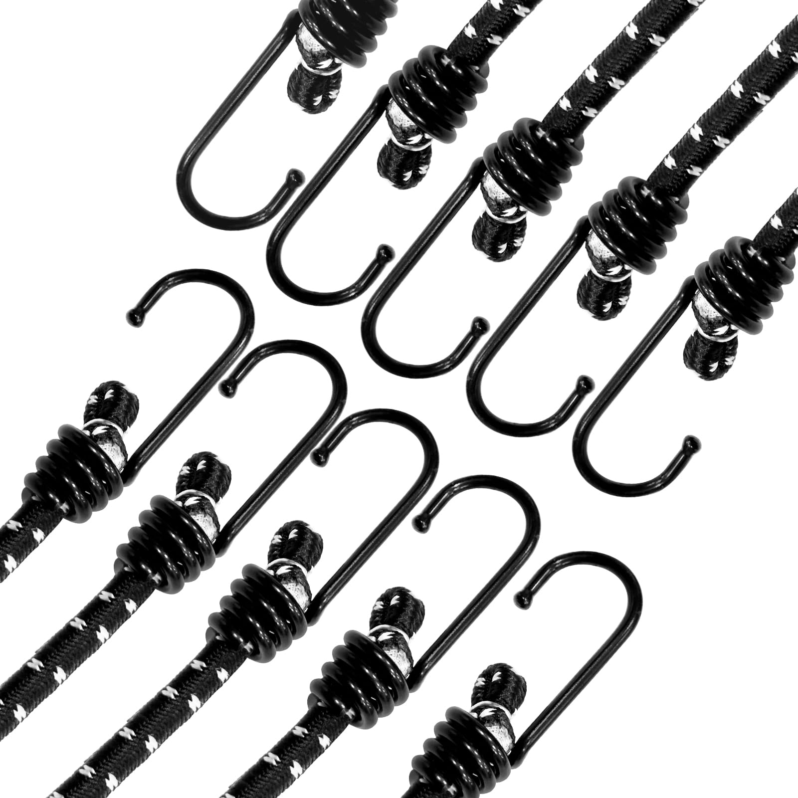 ANSIO Bungee Cords with Hooks 11.8”-30cm Pack of 10 UV-Resistant Elastic Straps Ideal for Securing Luggage, Racks,Camps, Motorcycle, Tarps,Garden Furniture, Hand Truck,DIY Storage Multi-Purpose-Black