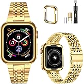 MioHHR Compatible with Apple Watch Band 38mm 40mm, Solid Stainless Steel Metal Strap Band for iWatch Series 6 5 4 3 2 1 SE3 SE2 SE, Gold