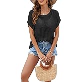 Aimiray Women's Beach Cover Up Crop Top Crochet Mesh Hollow Out Coverups See Through Cap Sleeve Fishnet Swimsuit T Shirts