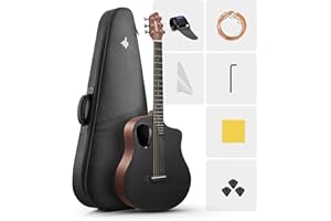 Donner 38" Carbon X Wood Acoustic Guitar Beginner & Intermediate Learner Kits - Carbon Fiber Top, Wooden Body, Durable Solid Guitar with Case, Strap, Steel-String, RISING-G1 (Satin, Brown)