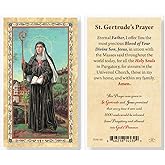 Hirten St. Gertrude Gold-Stamped Laminated Catholic Prayer Holy Card, Single Card – Pocket-Size Devotional for Deep Prayer & Spiritual Reflection