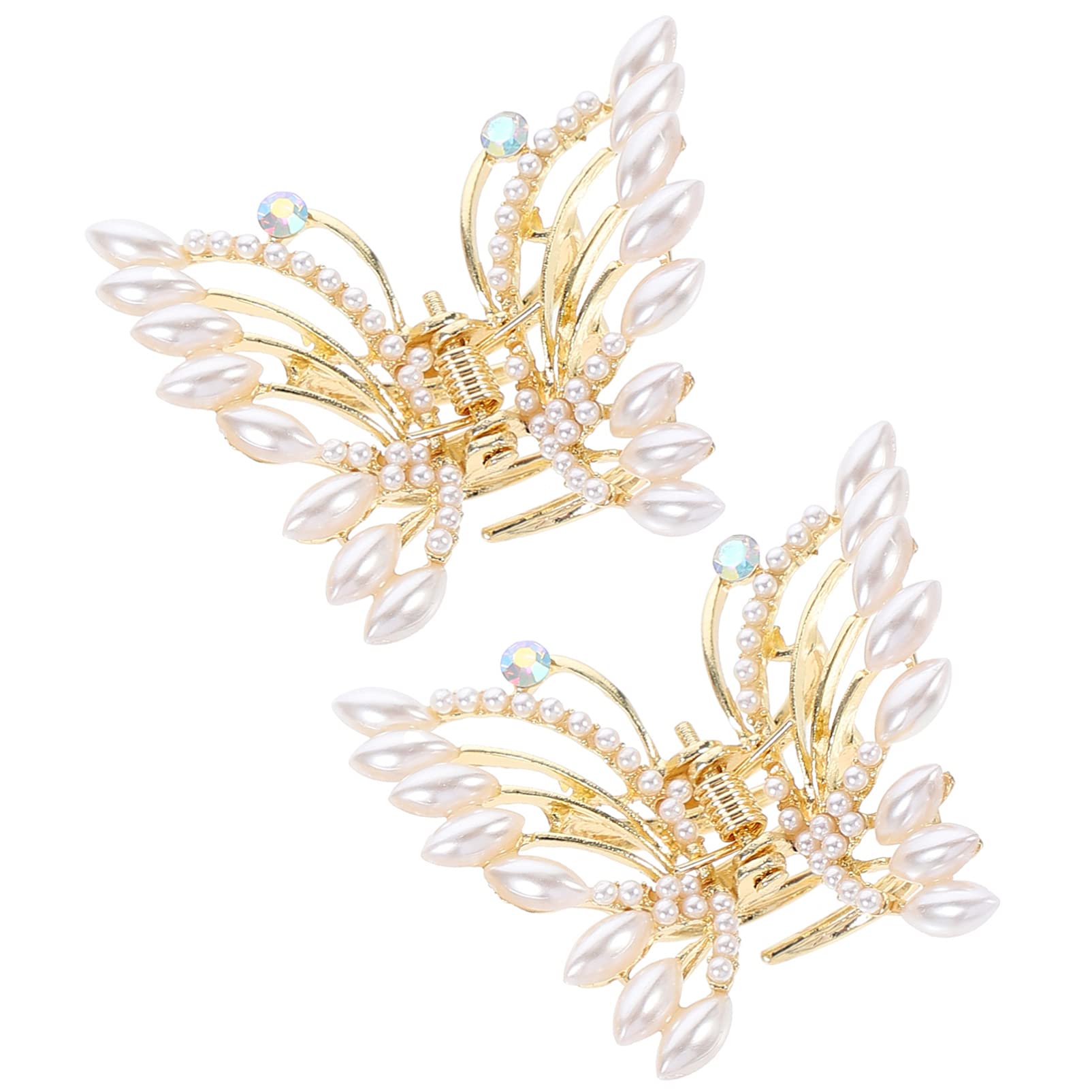 FRCOLOR 2pcs Butterflies Claw Clips Metal Jaw Claw Hair Clip Golden Pearl Hair Claw Clamp Barrette Jaw Clip for Women Girls Hair Accessories