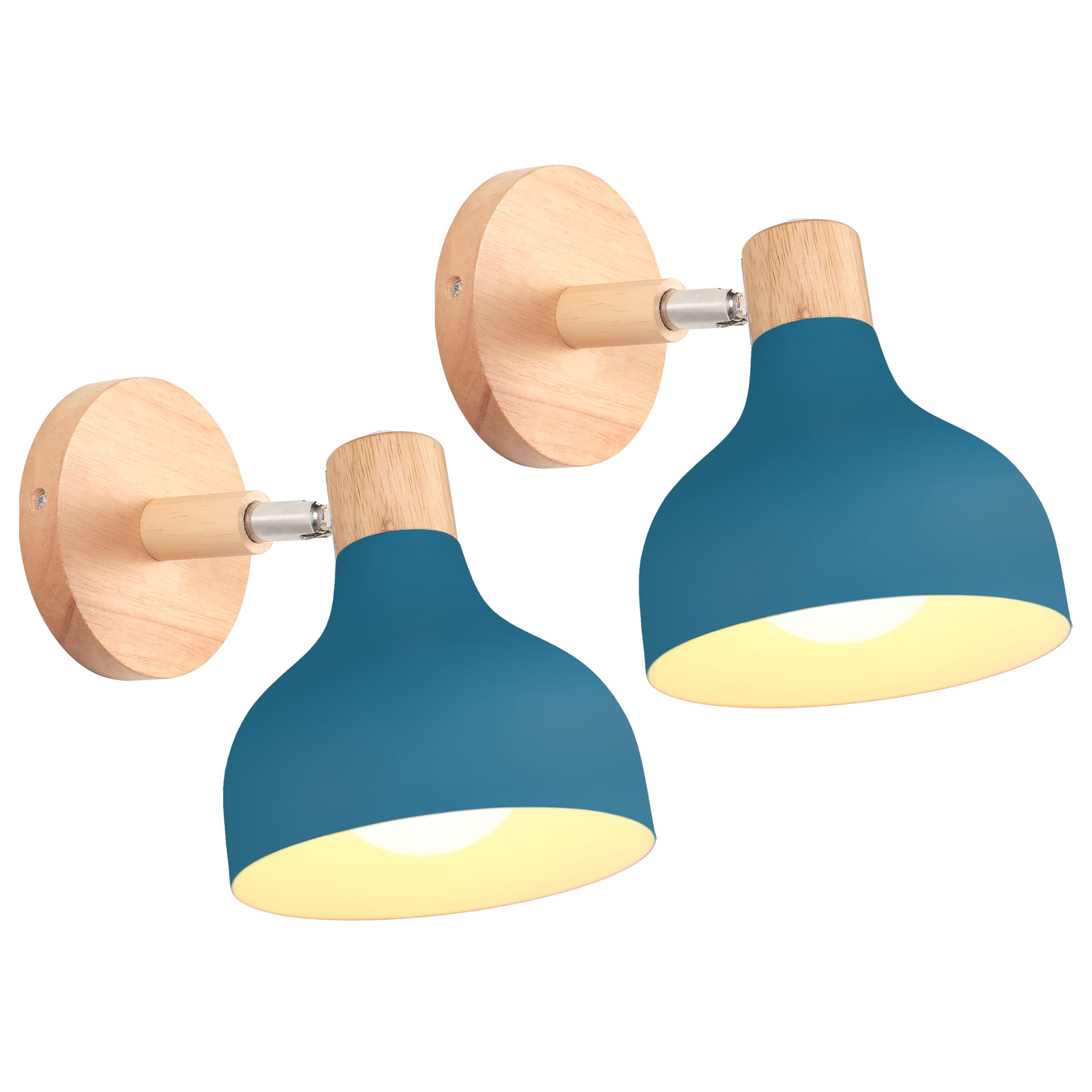 iDEGU Set of 2 Retro Interior Wall Light 15 cm Adjustable Wooden Metal E27 Industrial Spotlight LED Ceiling Light Vintage Wall Lighting for Living Room Bedroom Kitchen (Oxford Blue)