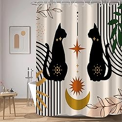 AWERT Boho Mid Century Shower Curtain Cute Cat