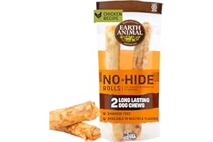 Earth Animal No Hide Large Chicken Flavored Natural Rawhide Free Dog Chews Long Lasting Chew Sticks | Treats for Large Dogs | Great for Aggressive Chewers - 2 Count