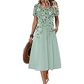 Zeagoo Womens Casual Summer Dress 2026 Petal Short Sleeve Dresses with Pleats Midi A Line Flowy Dress Boho Sundress