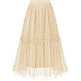Timormode Sequin Tulle Skirts for Women Sparkly Midi Flowy A-Line Party Skirt Layered Skirts