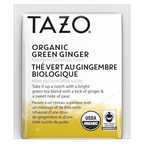 TAZO ORGANIC GREEN TEA, GREEN GINGER, CAFFEINATED TEA, 16 TOTAL BAGS