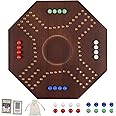 NRZSSN Middle East Marbles and Jokers Board Game Solid Wood Marbles and Card Game for 2-4 Players Game Board Wooden Integrated (Walnut Color)