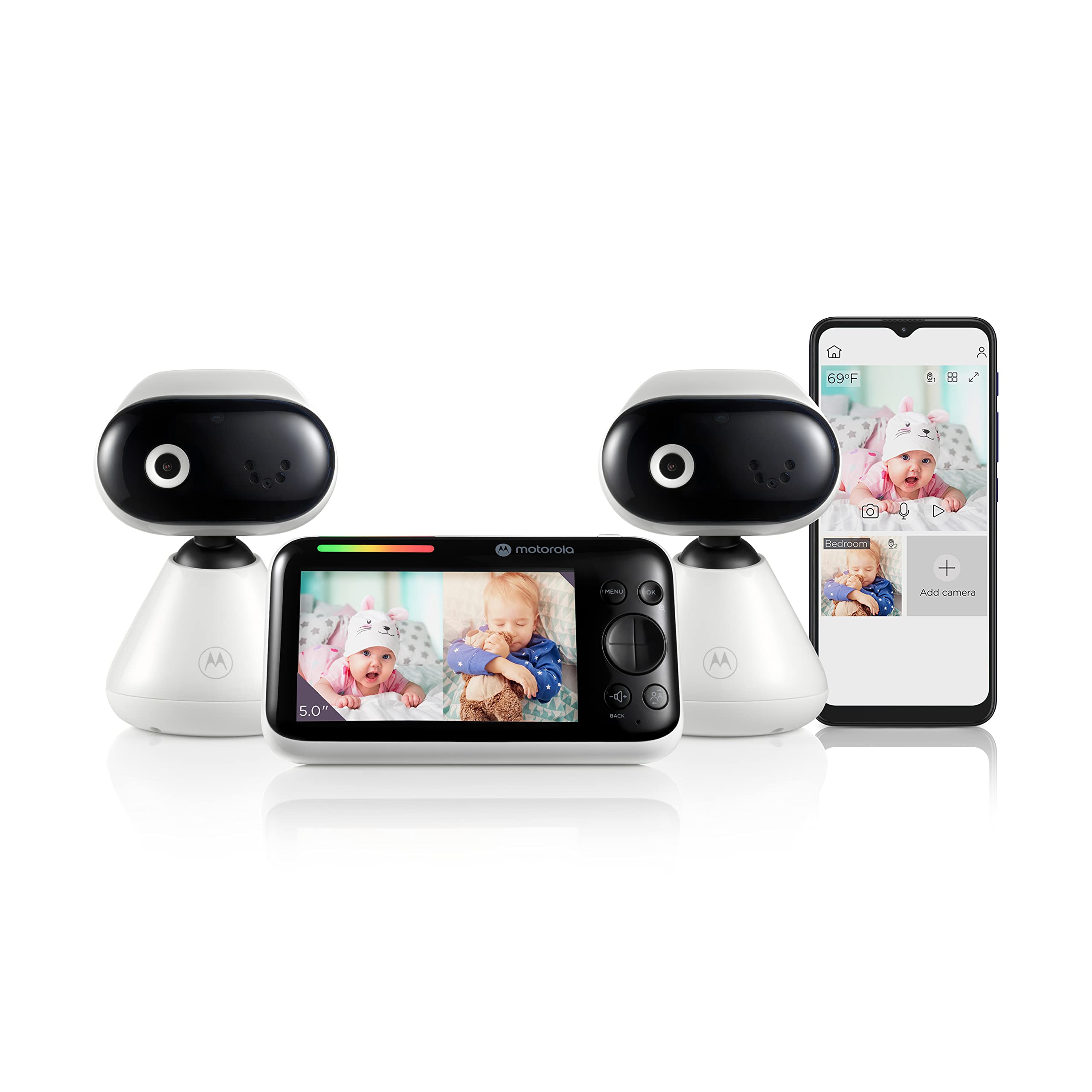 Photo 1 of Motorola Nursery PIP1500 2-Camera Video Baby Monitor, 5", Wall Mount, 1000ft Range, 2-Way Audio, Split-Screen, Pan/Tilt/Zoom, Room Temp, Lullabies